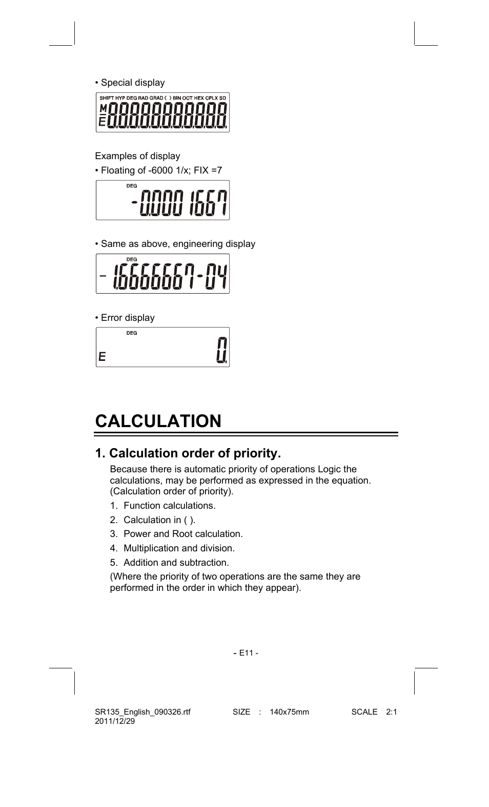 Calculation, Calculation order of priority | CITIZEN SR-135FRD User Manual | Page 12 / 111