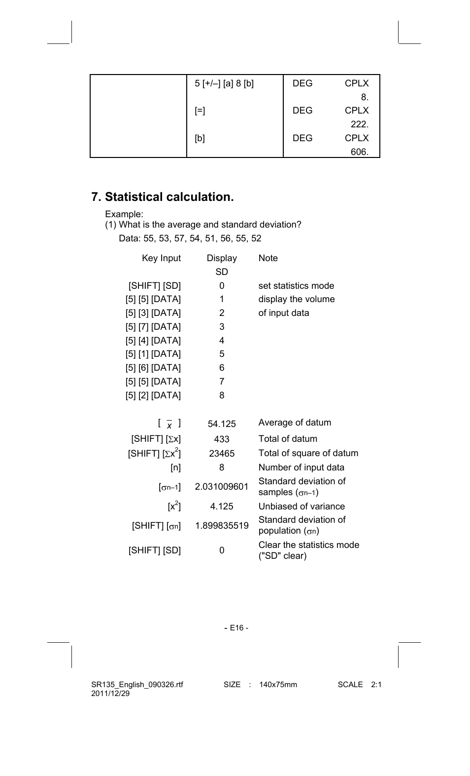 Statistical calculation | CITIZEN SR-135FRD User Manual | Page 17 / 111