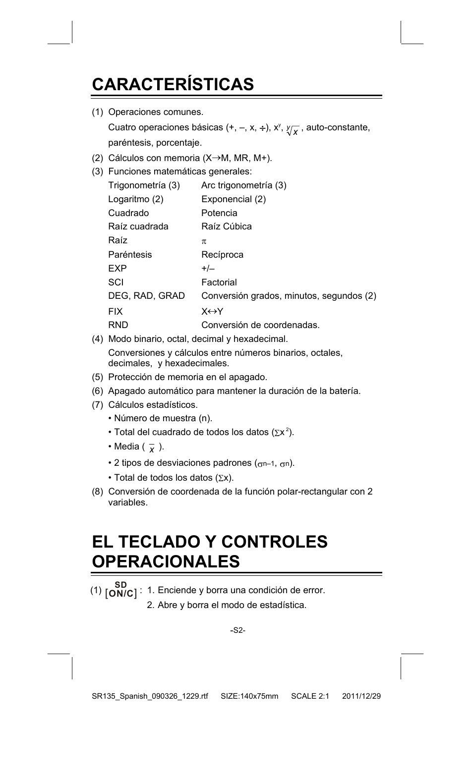 Características, El teclado y controles operacionales | CITIZEN SR-135FRD User Manual | Page 21 / 111