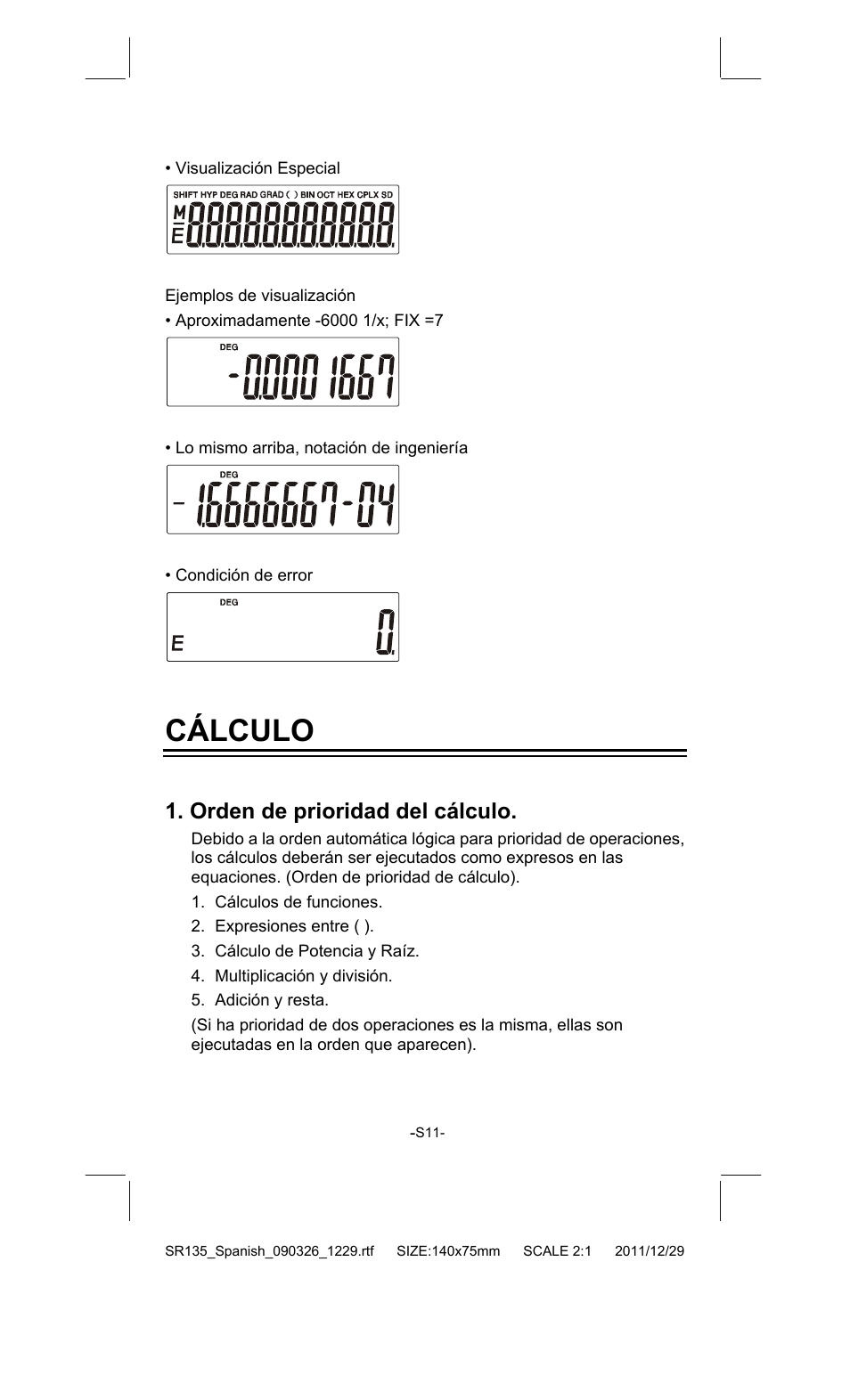 Cálculo, Orden de prioridad del cálculo | CITIZEN SR-135FRD User Manual | Page 30 / 111