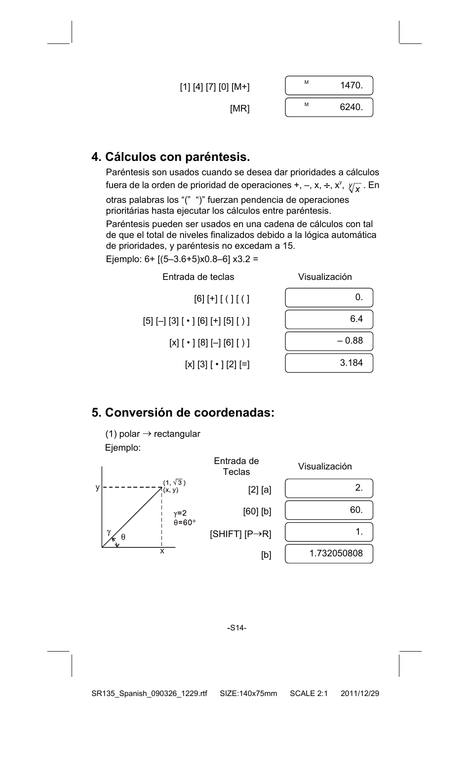 Cálculos con paréntesis, Conversión de coordenadas | CITIZEN SR-135FRD User Manual | Page 33 / 111