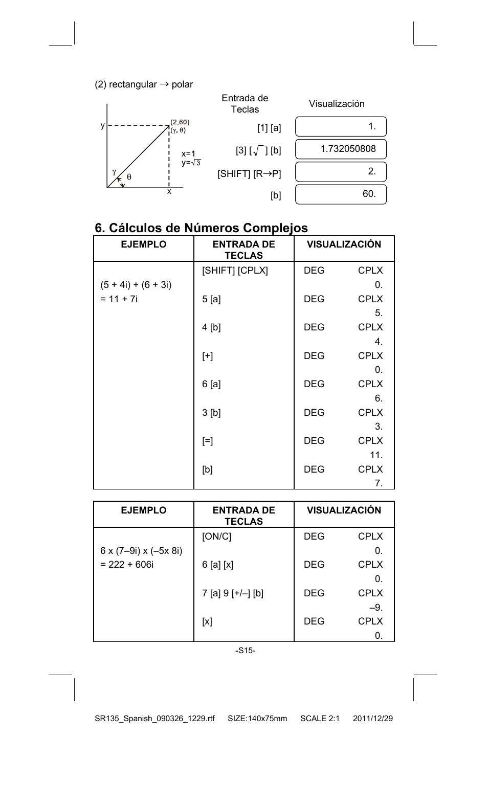 Cálculos de números complejos | CITIZEN SR-135FRD User Manual | Page 34 / 111