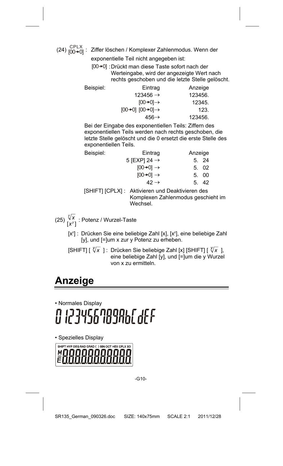 Anzeige | CITIZEN SR-135FRD User Manual | Page 47 / 111