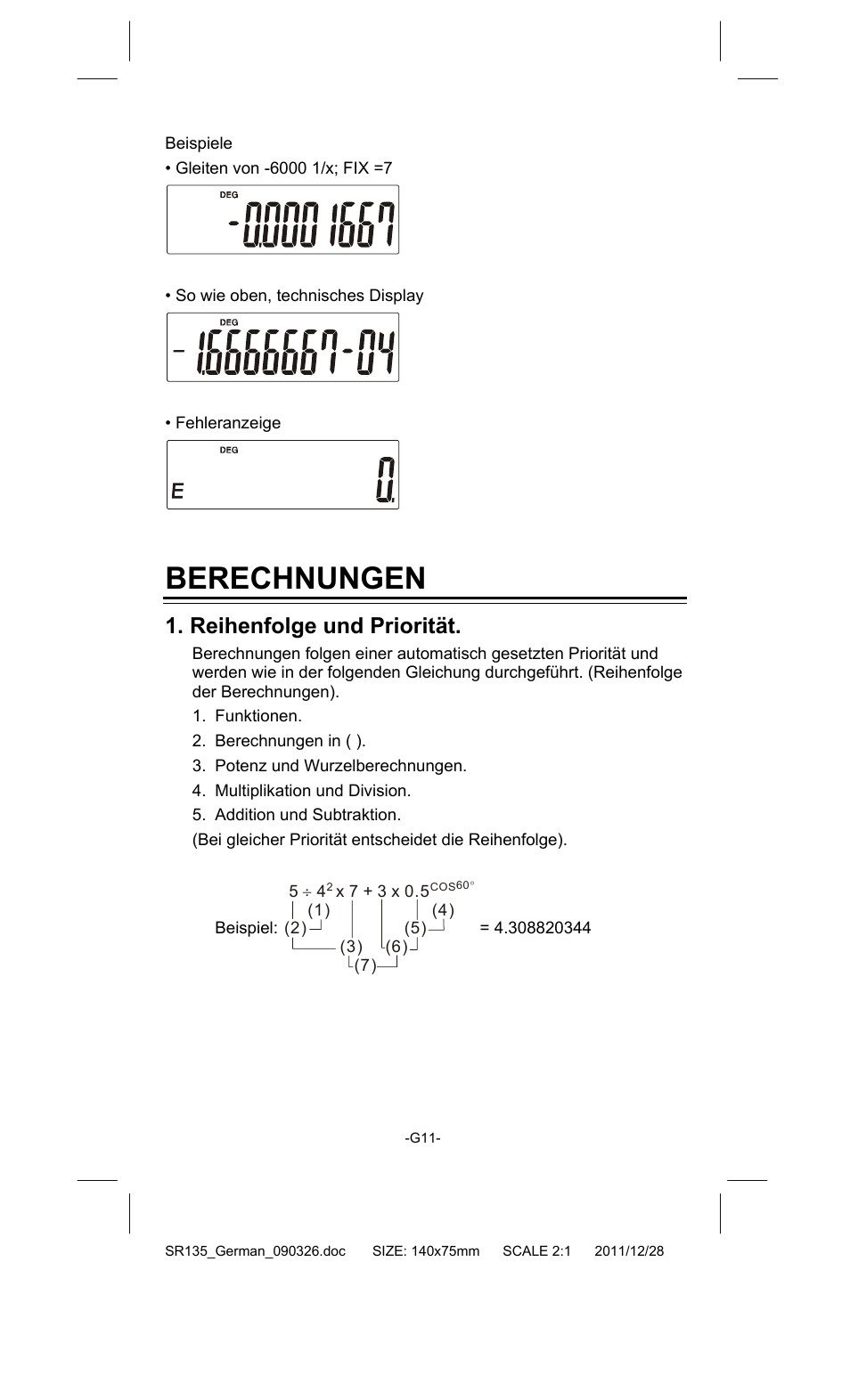 Berechnungen, Reihenfolge und priorität | CITIZEN SR-135FRD User Manual | Page 48 / 111