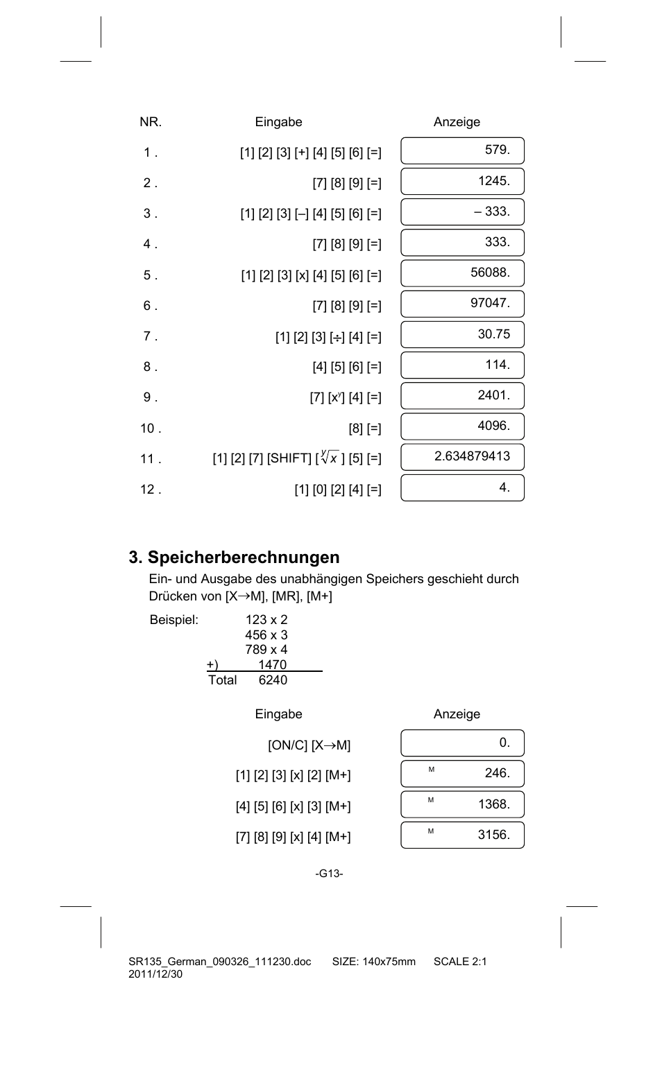 Speicherberechnungen | CITIZEN SR-135FRD User Manual | Page 50 / 111