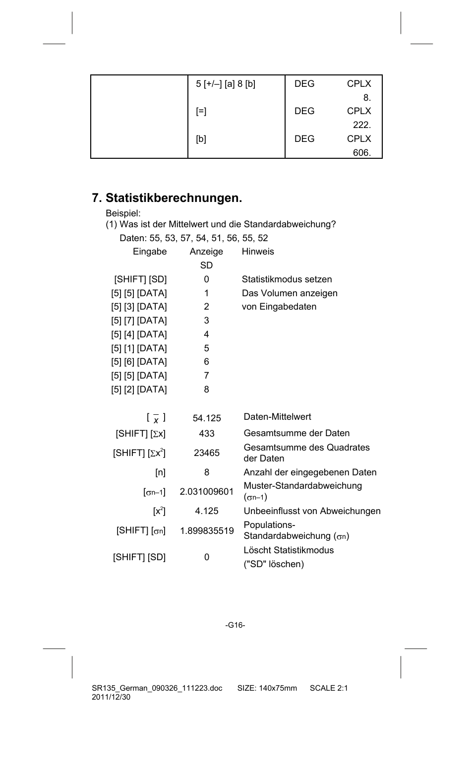Statistikberechnungen | CITIZEN SR-135FRD User Manual | Page 53 / 111