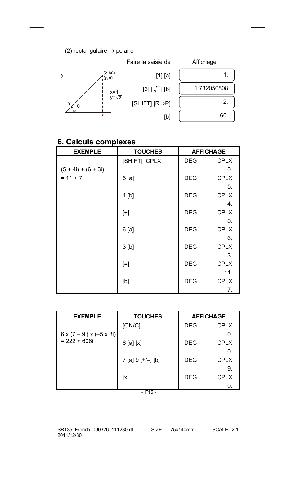 Calculs complexes | CITIZEN SR-135FRD User Manual | Page 70 / 111