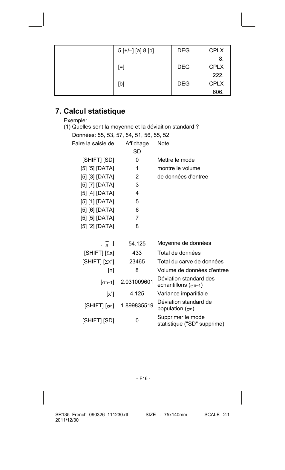 Calcul statistique | CITIZEN SR-135FRD User Manual | Page 71 / 111