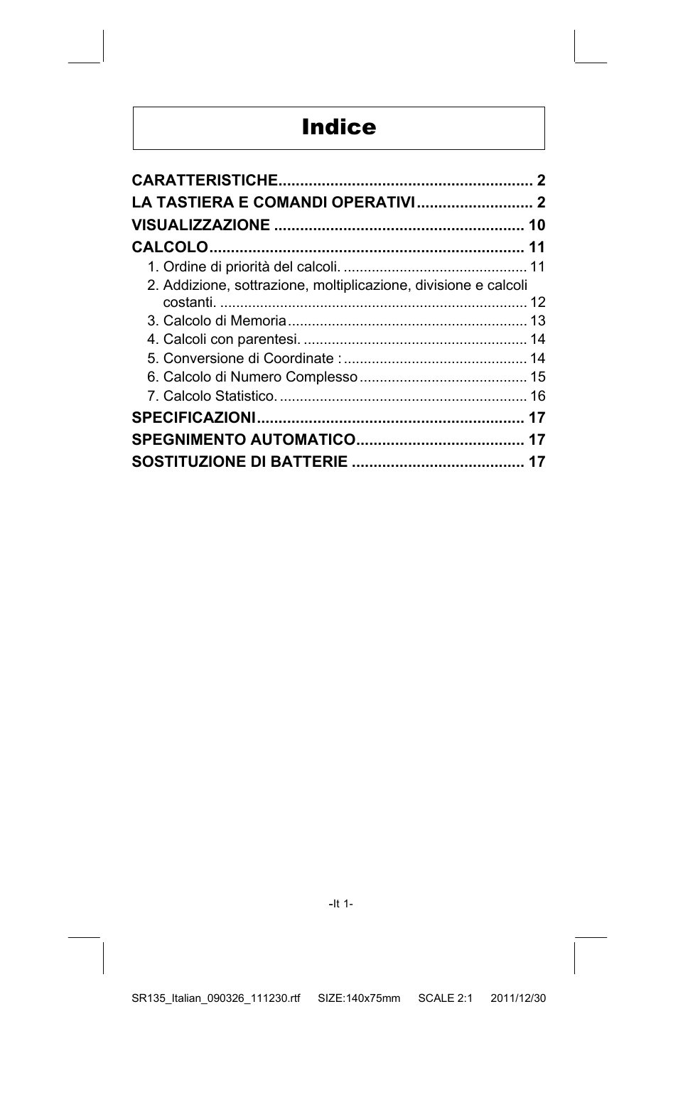 Indice | CITIZEN SR-135FRD User Manual | Page 74 / 111