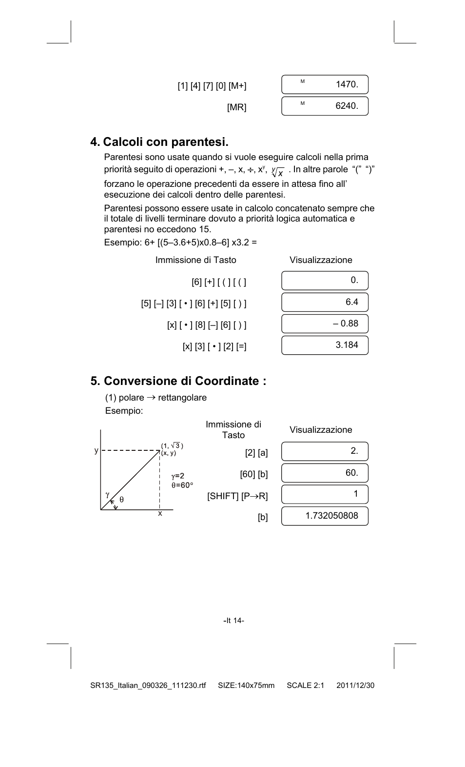 Calcoli con parentesi, Conversione di coordinate | CITIZEN SR-135FRD User Manual | Page 87 / 111