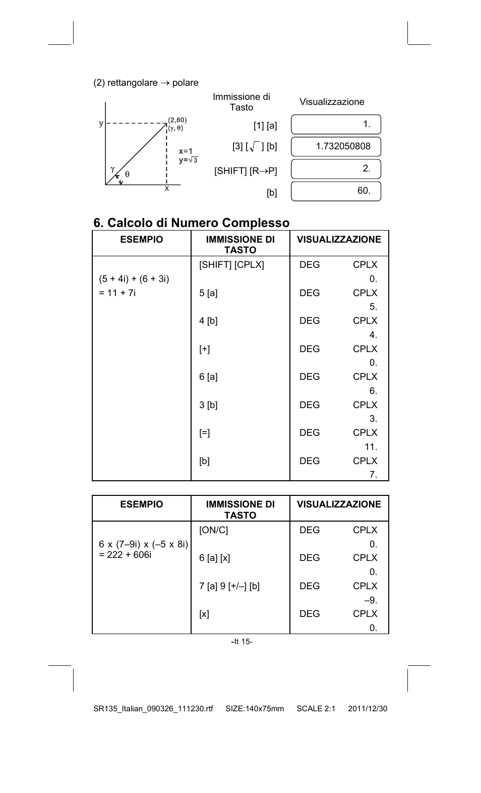 Calcolo di numero complesso | CITIZEN SR-135FRD User Manual | Page 88 / 111