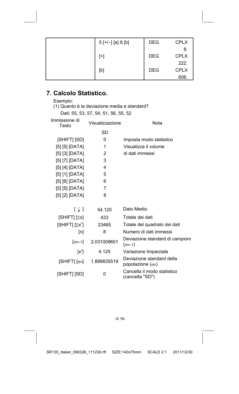 Calcolo statistico | CITIZEN SR-135FRD User Manual | Page 89 / 111