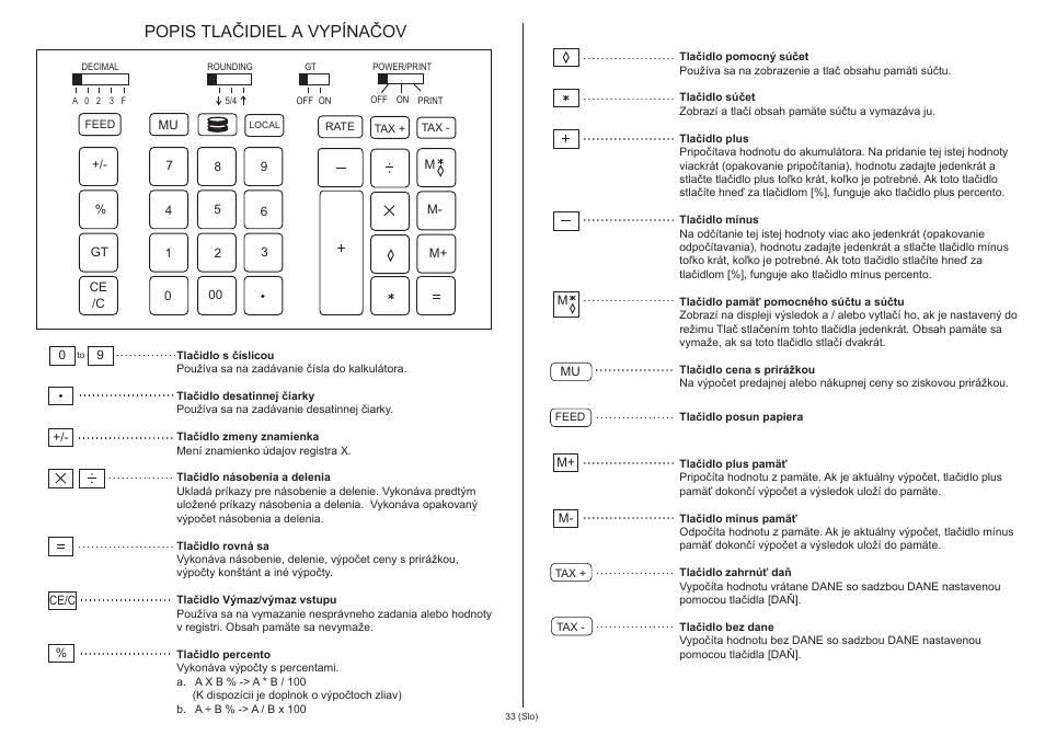 Popis tlačidiel a vypínačov | CITIZEN 520-DPA User Manual | Page 34 / 79