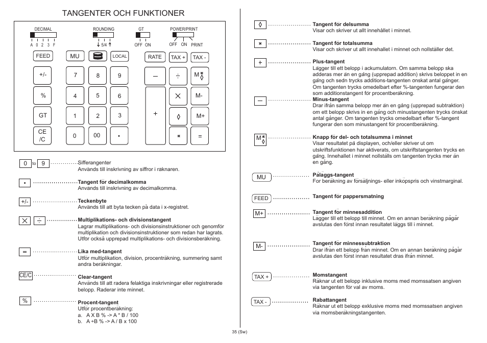 Tangenter och funktioner | CITIZEN 520-DPA User Manual | Page 36 / 79