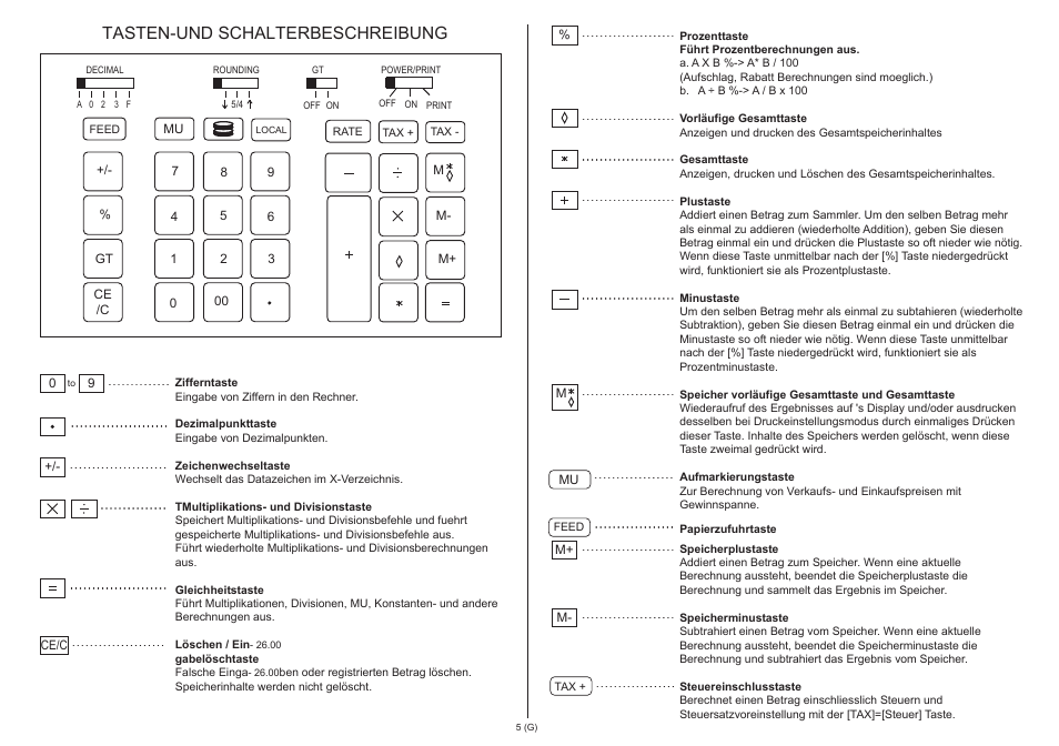 Tasten-und schalterbeschreibung | CITIZEN 520-DPA User Manual | Page 6 / 79