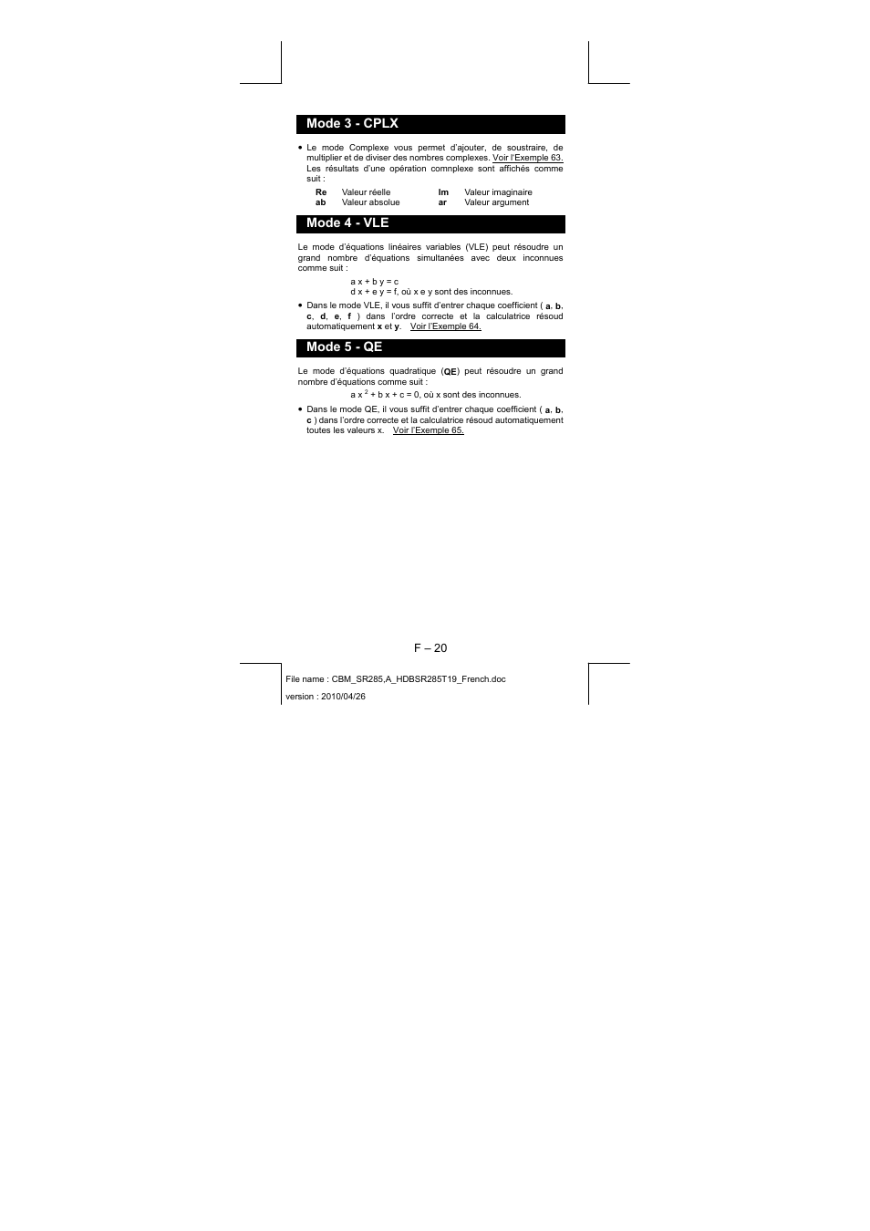 Mode 3 - cplx, Mode 4 - vle, Mode 5 - qe | CITIZEN SRP-285N User Manual | Page 102 / 247