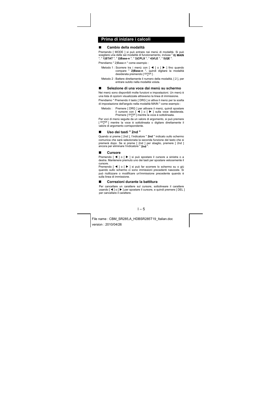 Prima di iniziare i calcoli | CITIZEN SRP-285N User Manual | Page 107 / 247