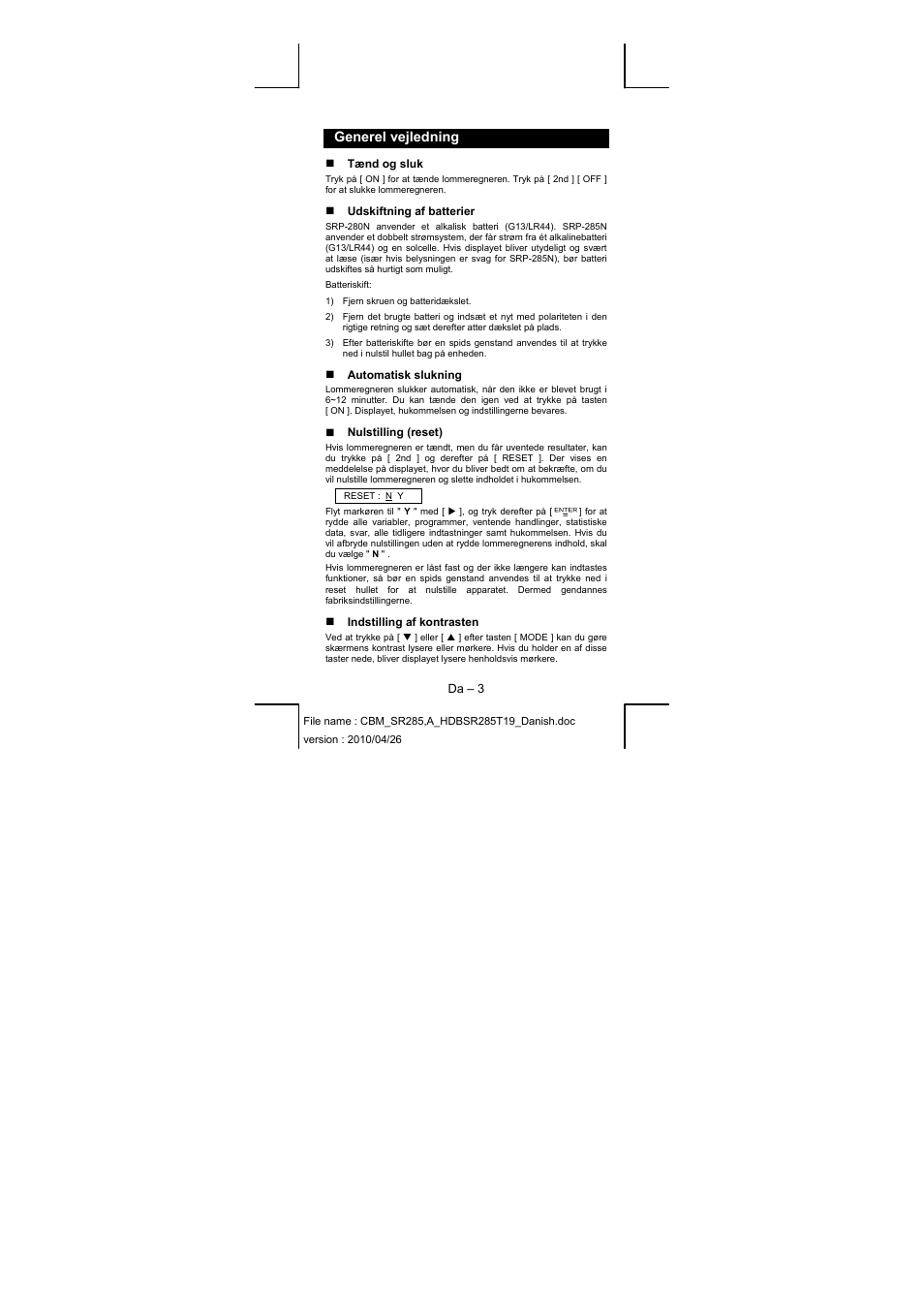 Generel vejledning | CITIZEN SRP-285N User Manual | Page 146 / 247