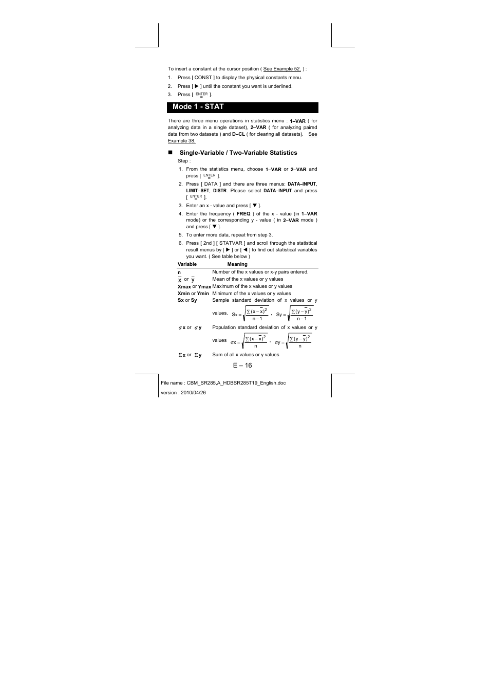 Mode 1 - stat | CITIZEN SRP-285N User Manual | Page 17 / 247