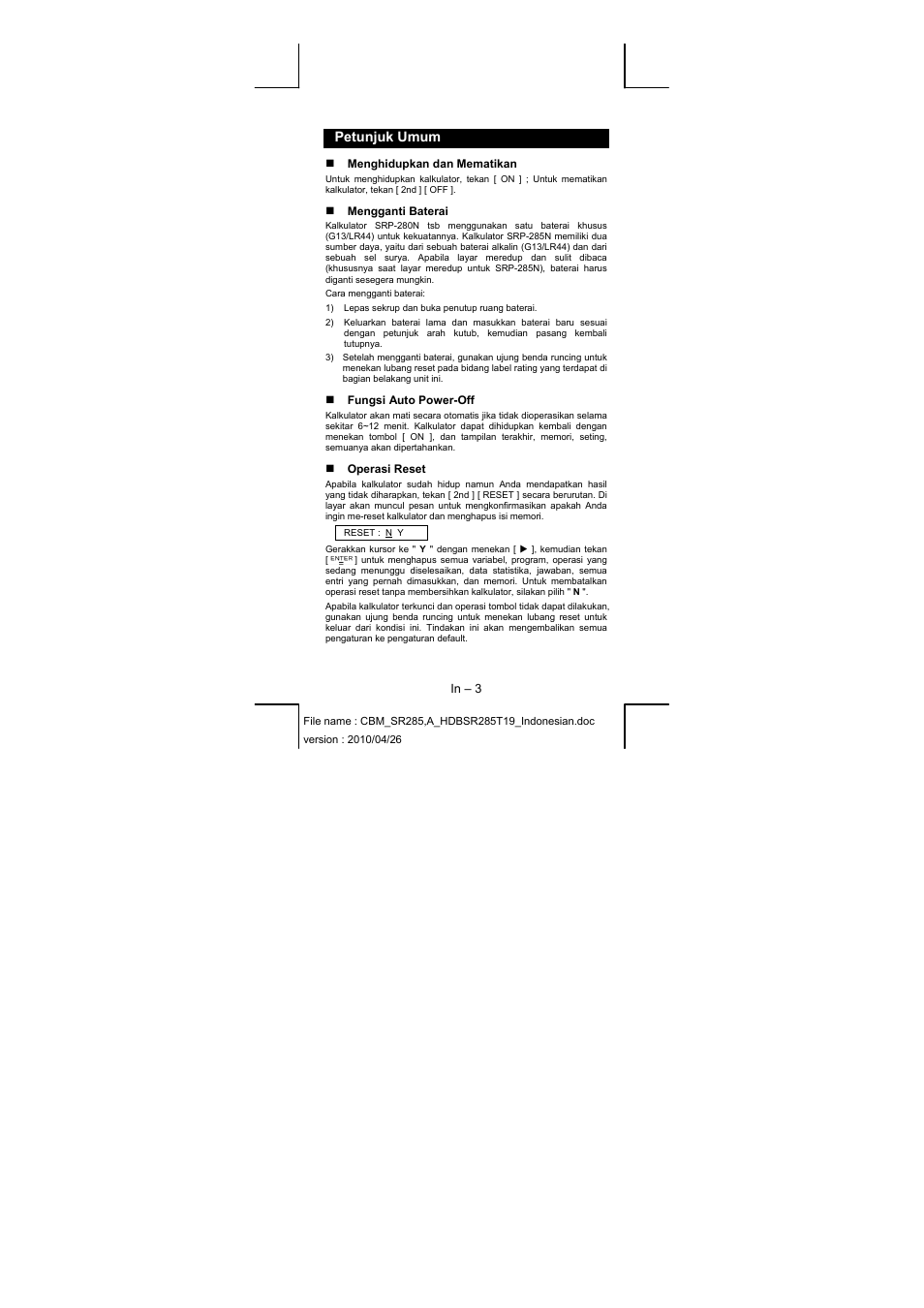 Petunjuk umum | CITIZEN SRP-285N User Manual | Page 208 / 247