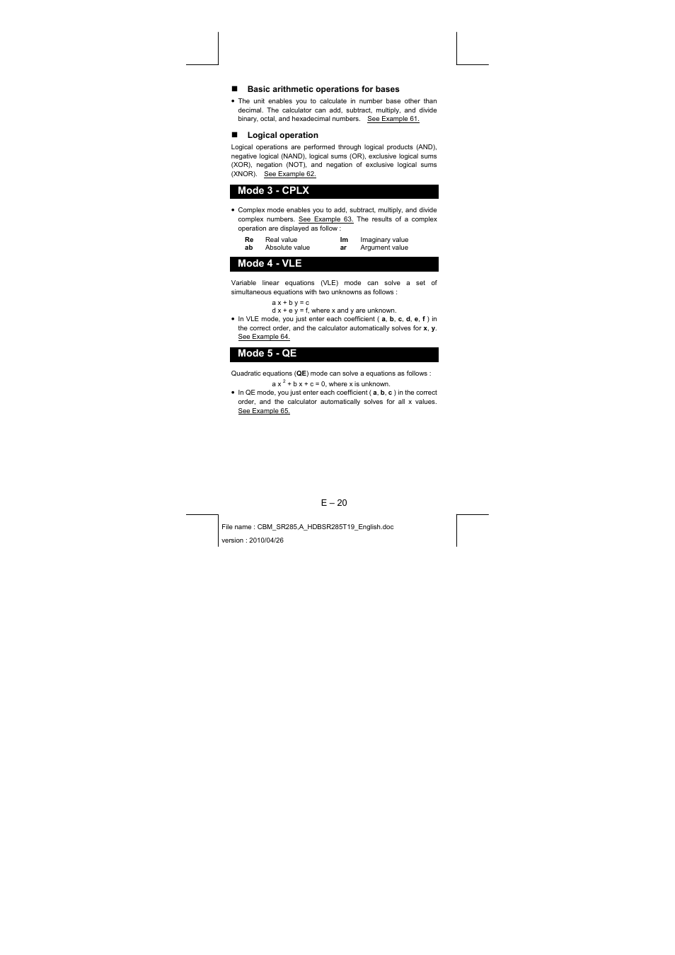 Mode 3 - cplx, Mode 4 - vle, Mode 5 - qe | CITIZEN SRP-285N User Manual | Page 21 / 247