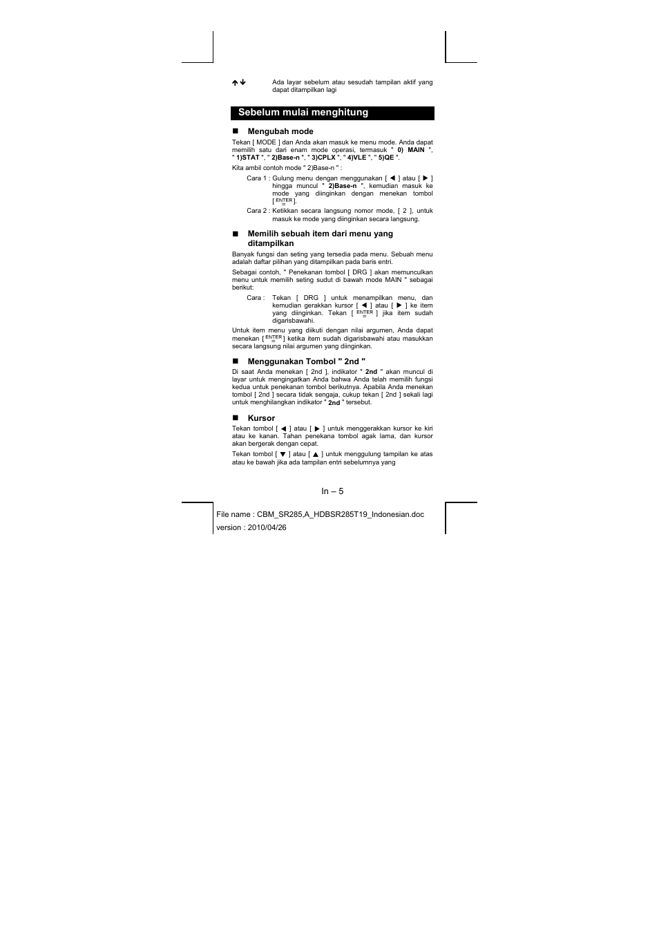 Sebelum mulai menghitung | CITIZEN SRP-285N User Manual | Page 210 / 247