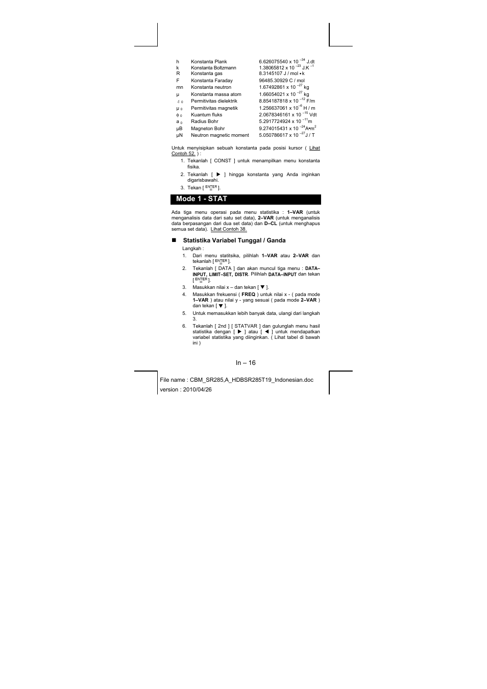 Mode 1 - stat | CITIZEN SRP-285N User Manual | Page 221 / 247