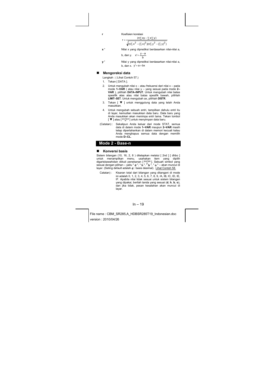 Mode 2 - base-n | CITIZEN SRP-285N User Manual | Page 224 / 247