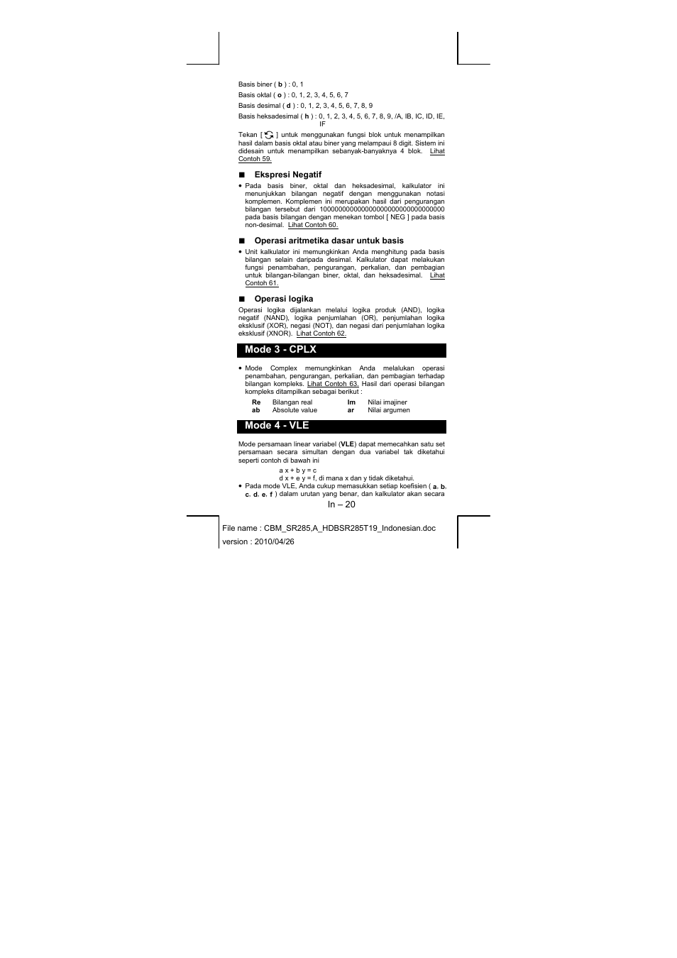 Mode 3 - cplx, Mode 4 - vle | CITIZEN SRP-285N User Manual | Page 225 / 247