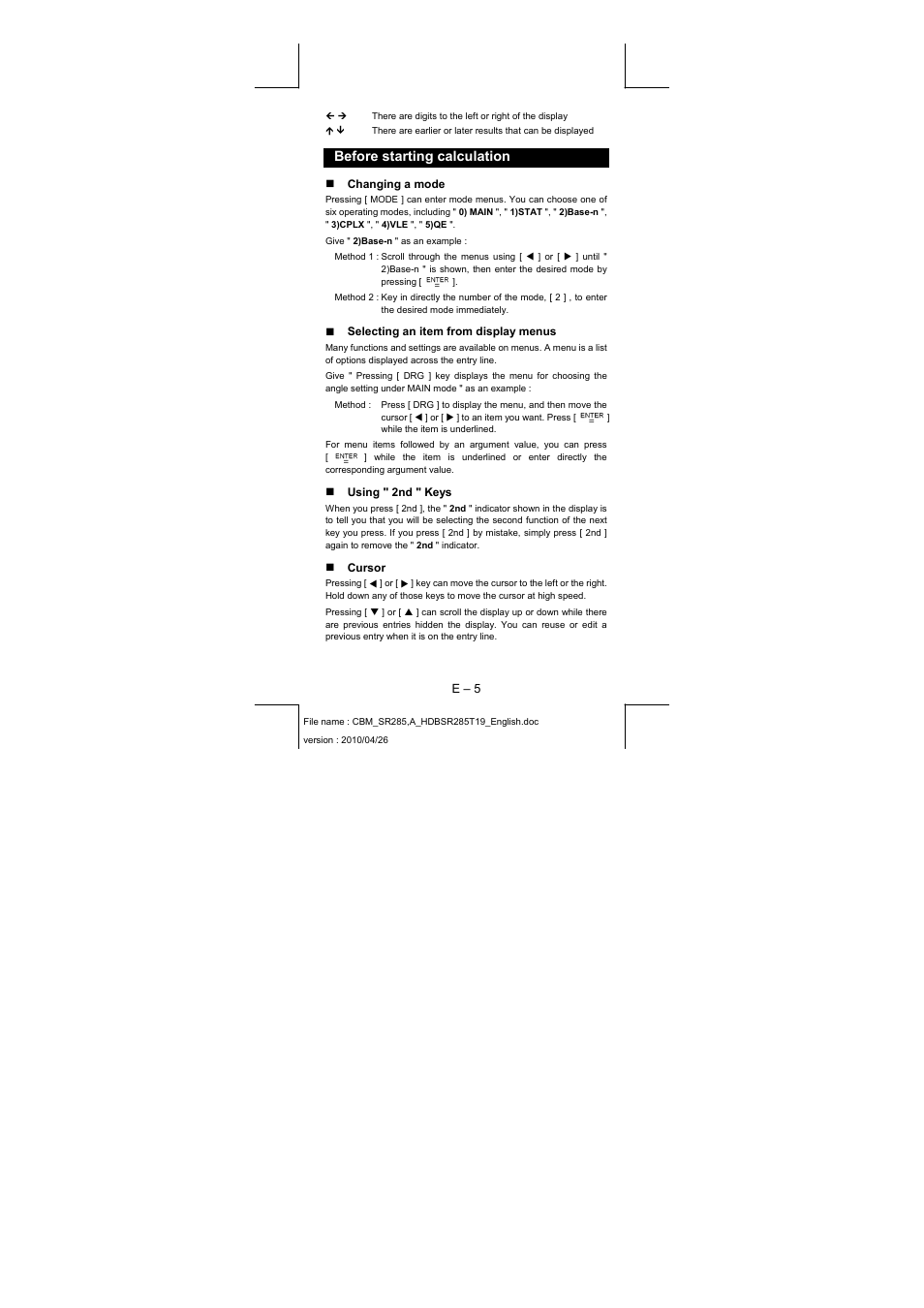 Before starting calculation | CITIZEN SRP-285N User Manual | Page 6 / 247