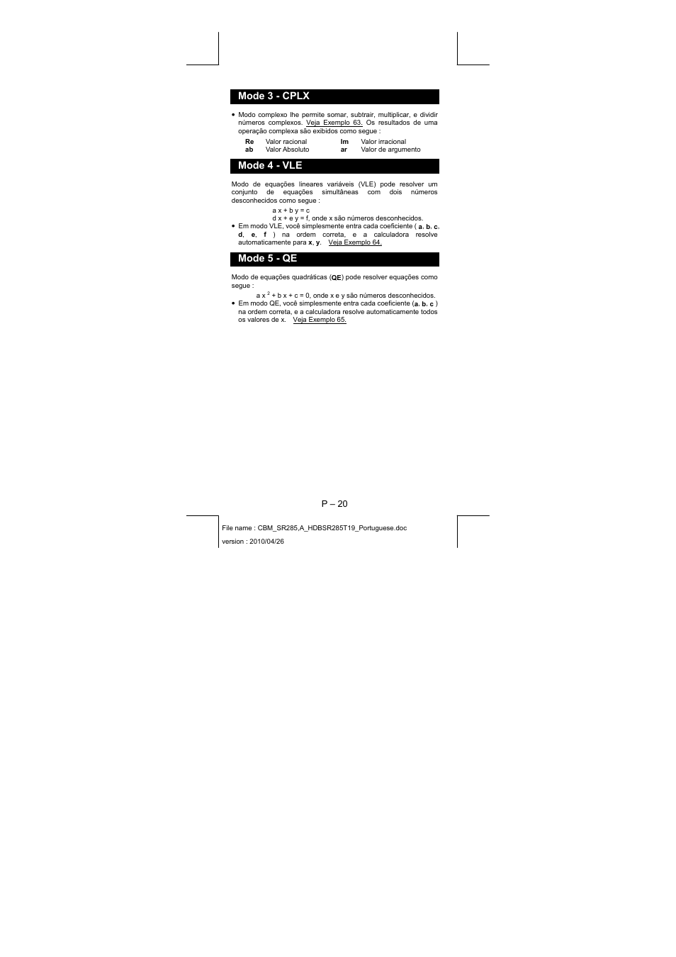Mode 3 - cplx, Mode 4 - vle, Mode 5 - qe | CITIZEN SRP-285N User Manual | Page 61 / 247