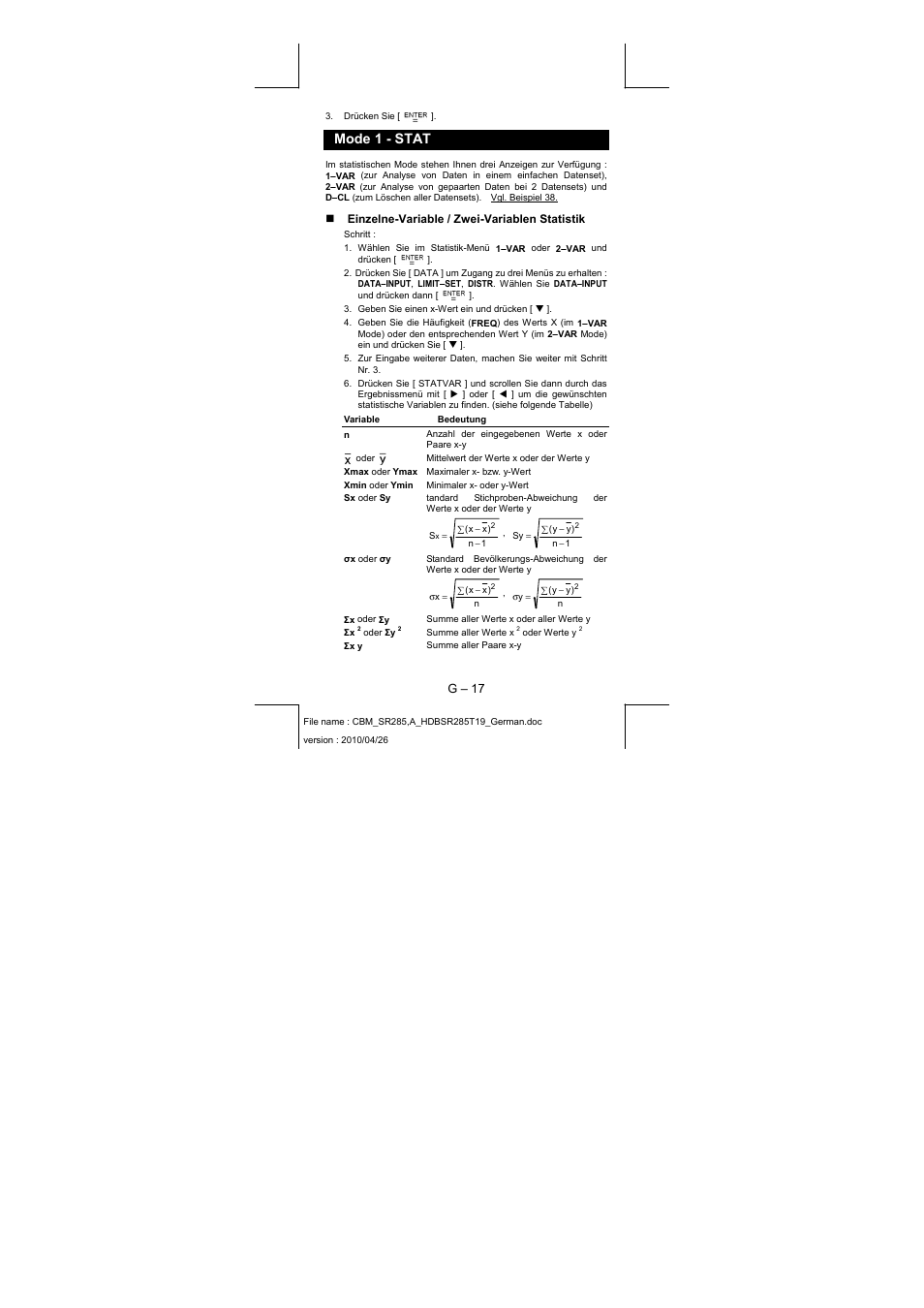 Mode 1 - stat | CITIZEN SRP-285N User Manual | Page 78 / 247