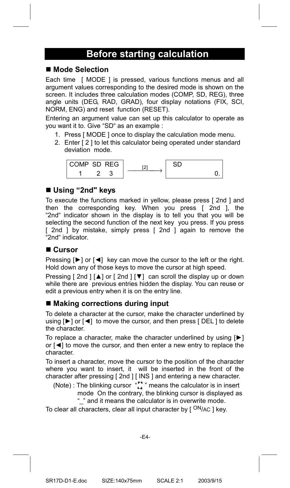 Before starting calculation | CITIZEN SR-275EU User Manual | Page 4 / 14