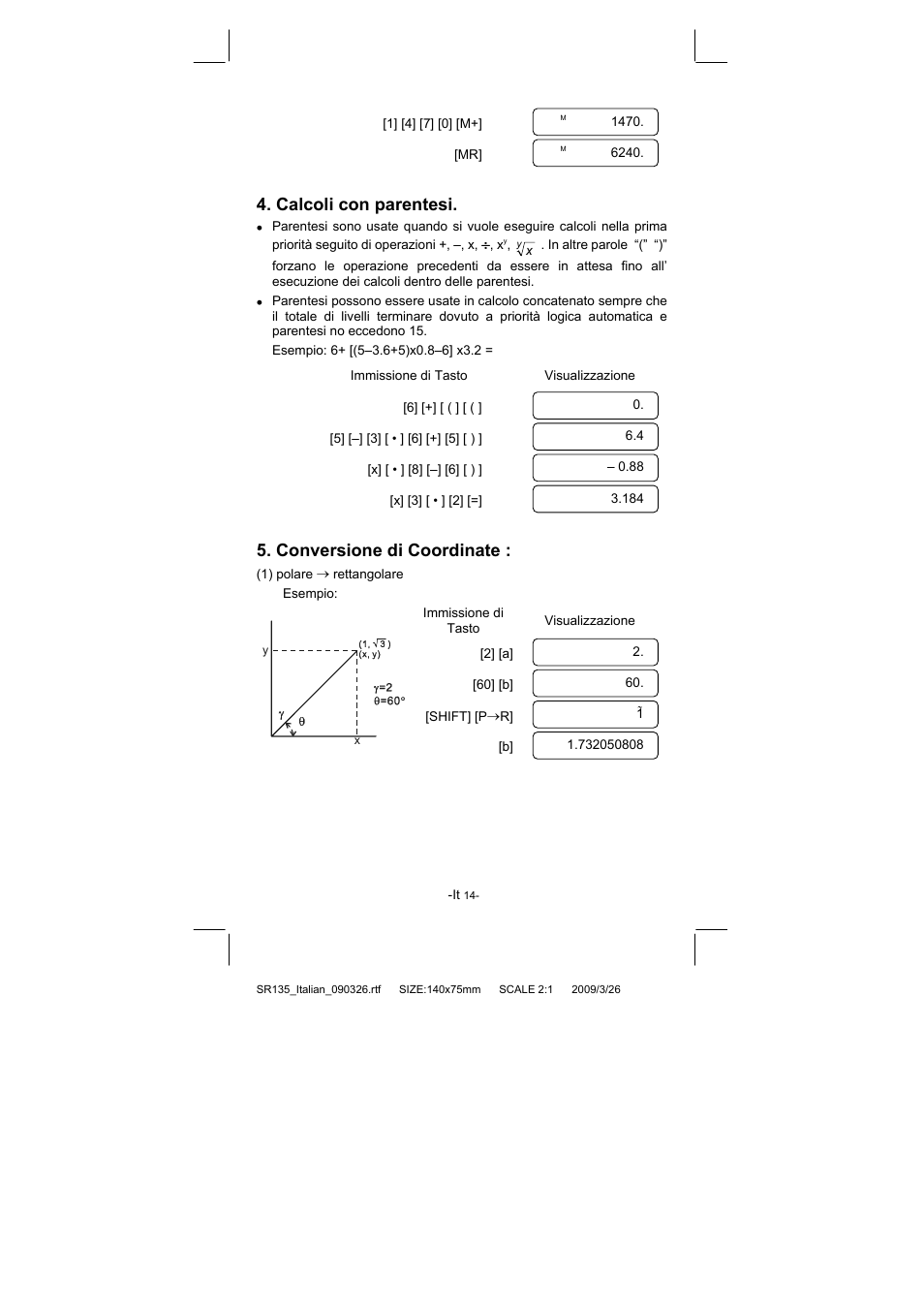 Calcoli con parentesi, Conversione di coordinate | CITIZEN SR-135NPU User Manual | Page 105 / 182