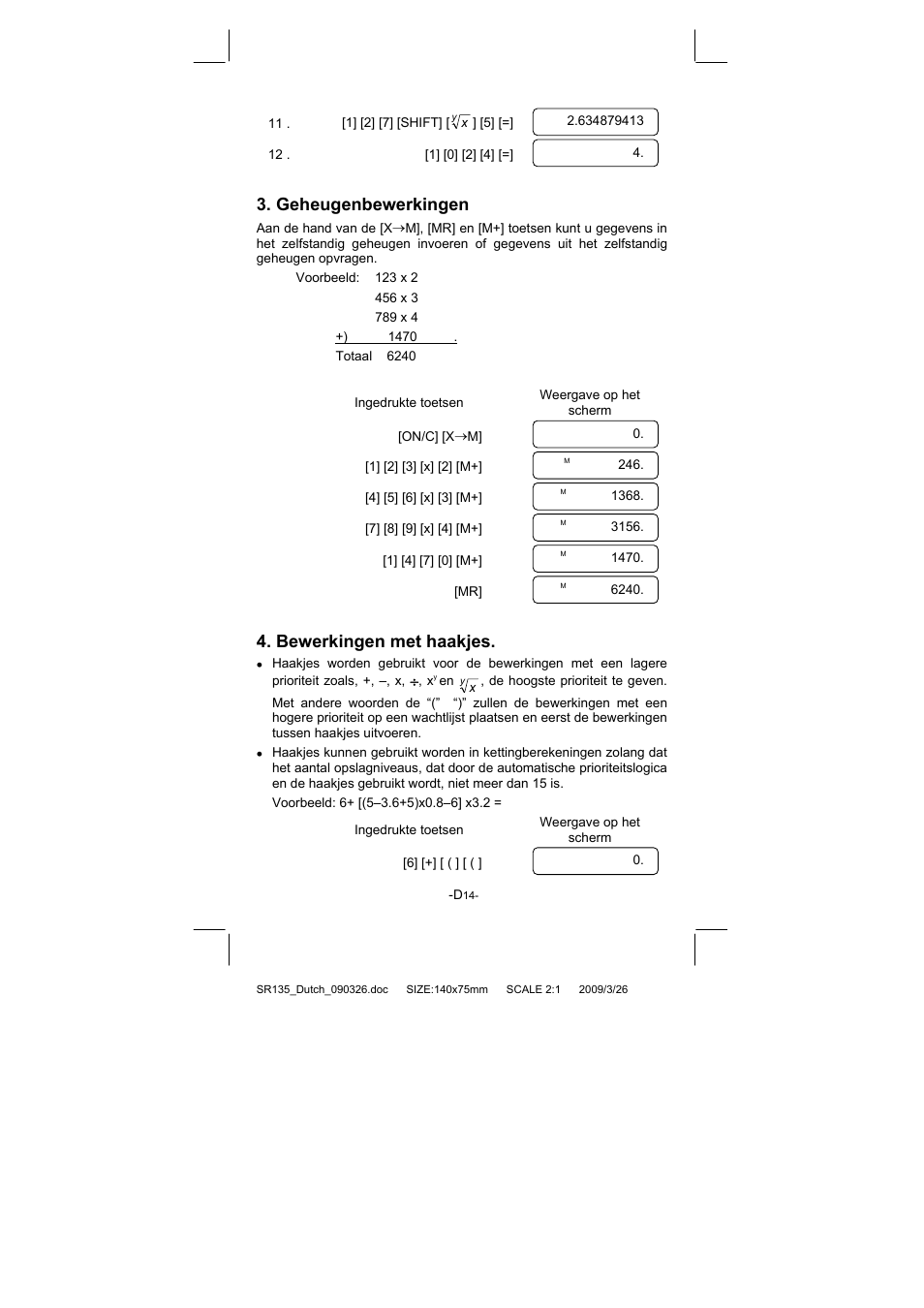 Geheugenbewerkingen, Bewerkingen met haakjes | CITIZEN SR-135NPU User Manual | Page 123 / 182