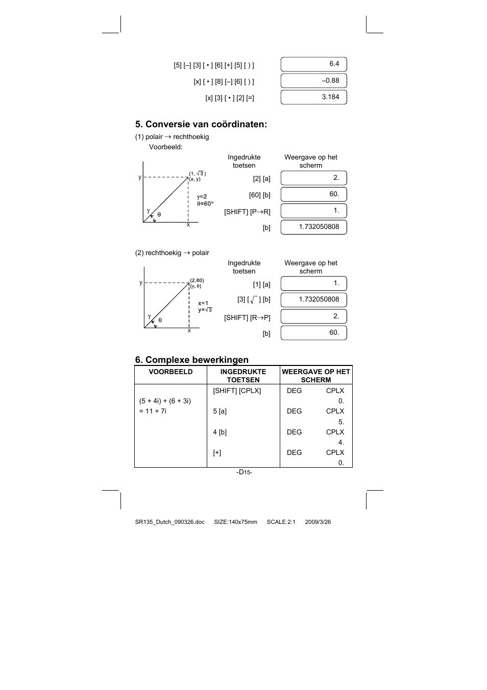 Conversie van coördinaten, Complexe bewerkingen | CITIZEN SR-135NPU User Manual | Page 124 / 182