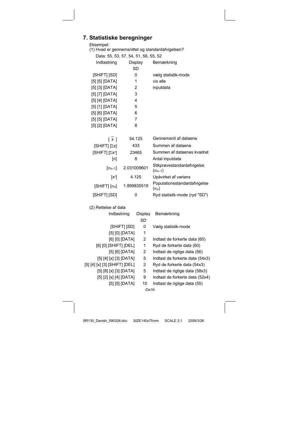 Statistiske beregninger | CITIZEN SR-135NPU User Manual | Page 143 / 182