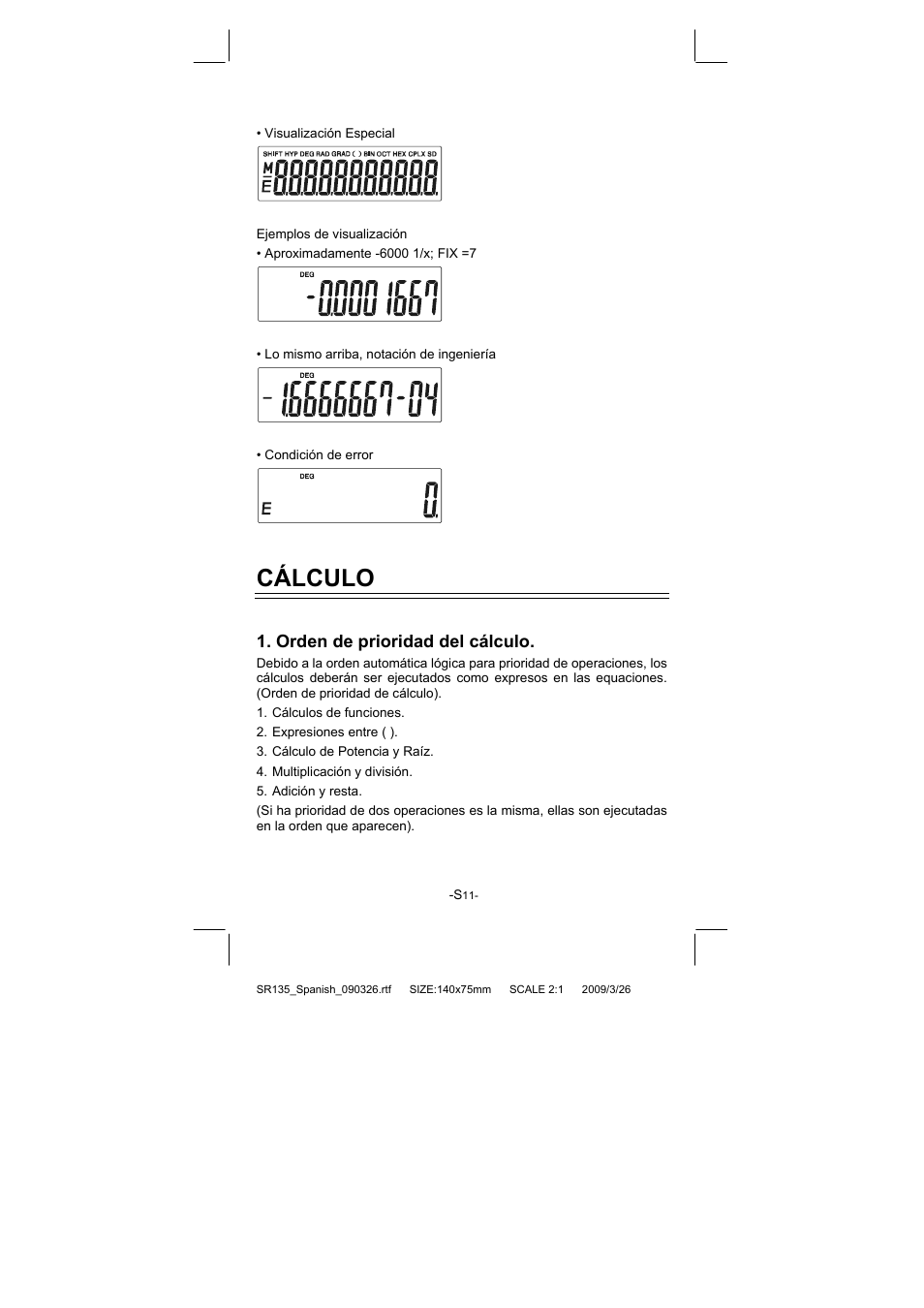 Cálculo, Orden de prioridad del cálculo | CITIZEN SR-135NPU User Manual | Page 30 / 182