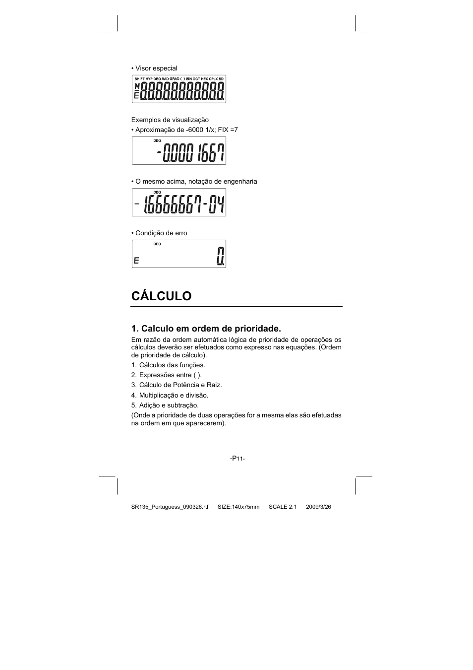 Cálculo, Calculo em ordem de prioridade | CITIZEN SR-135NPU User Manual | Page 48 / 182