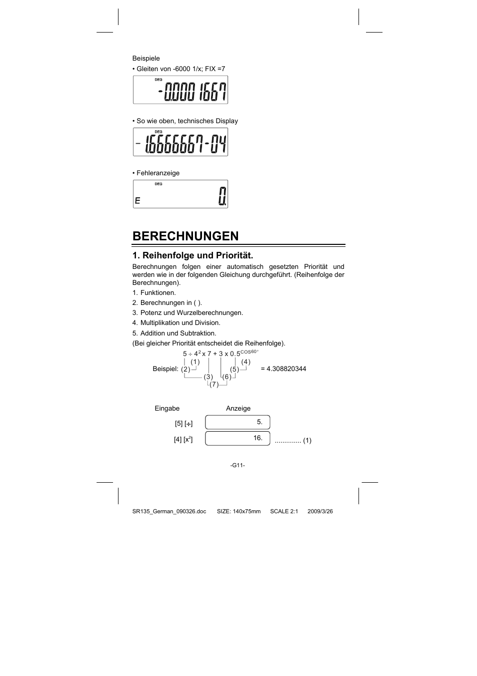 Berechnungen, Reihenfolge und priorität | CITIZEN SR-135NPU User Manual | Page 66 / 182