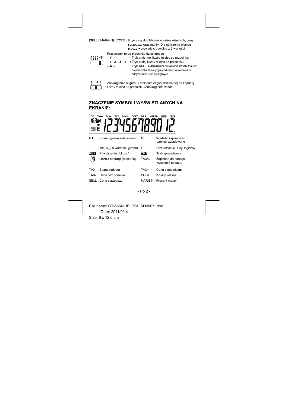 Znaczenie symboli wyświetlanych na ekranie | CITIZEN CT-666N User Manual | Page 21 / 45