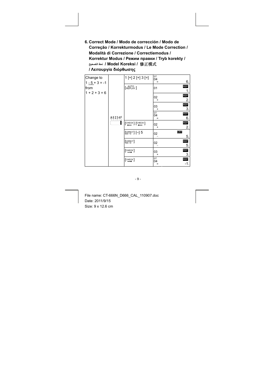 Model koreksi / 修正模式 / λειτουργία διόρθωσης | CITIZEN CT-666N User Manual | Page 38 / 45