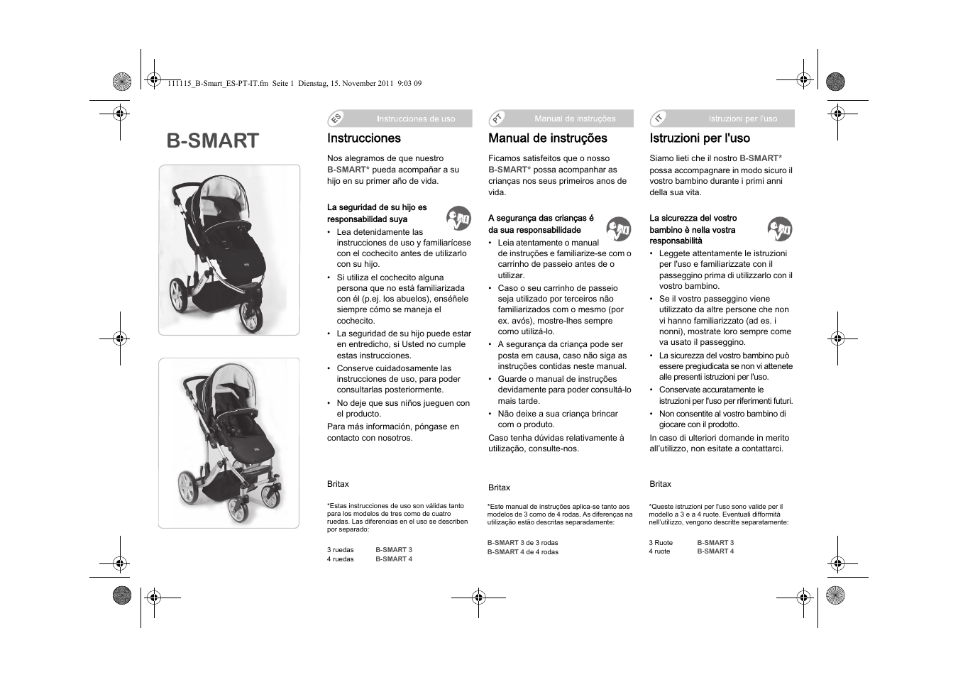 B-smart, Istruzioni per l'uso, Manual de instruções | Instrucciones | Britax B-SMART User Manual | Page 40 / 116