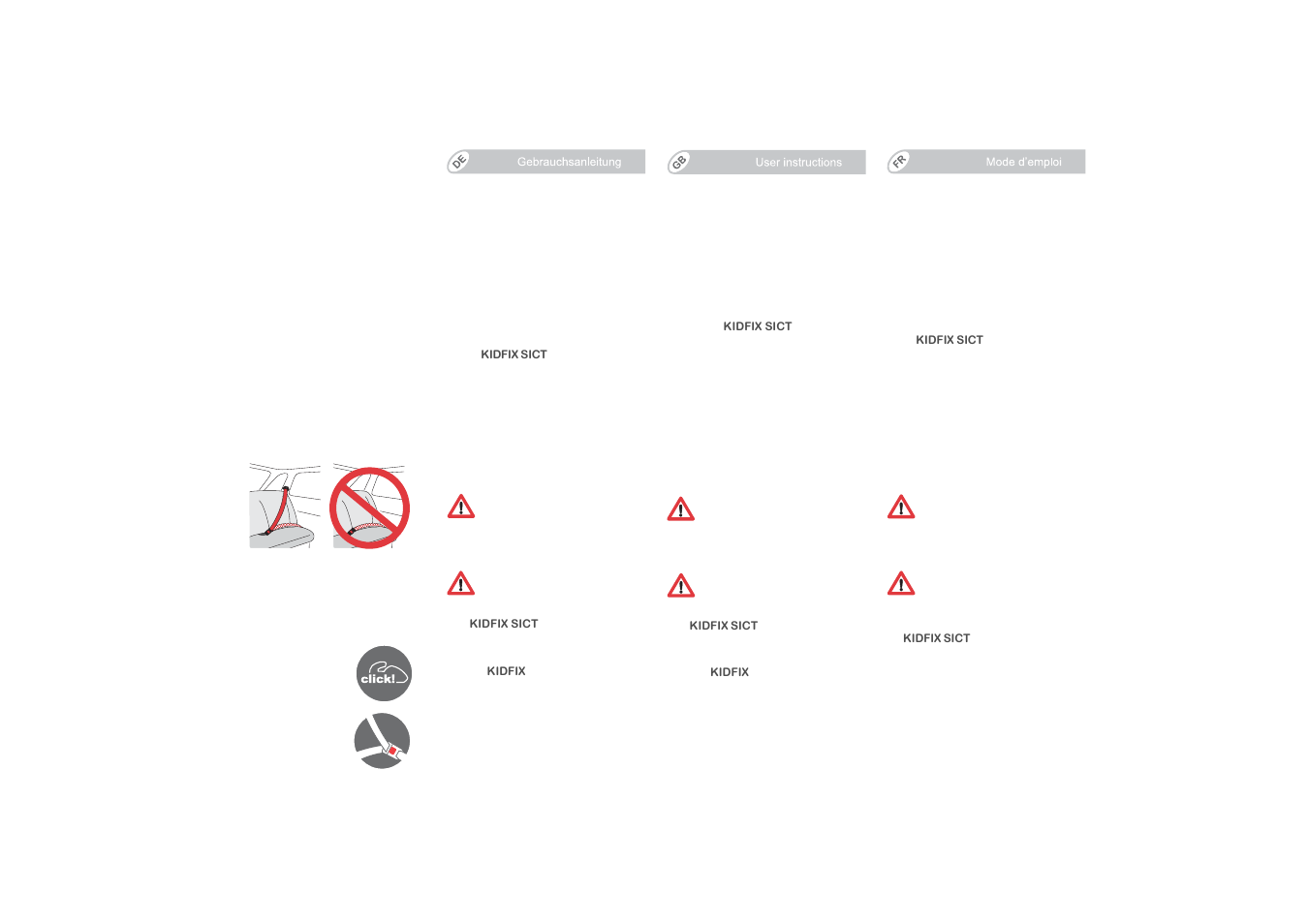 Verwendung im fahrzeug, Use in the vehicle, Utilisation dans le véhicule | Britax KIDFIX SICT User Manual | Page 4 / 83