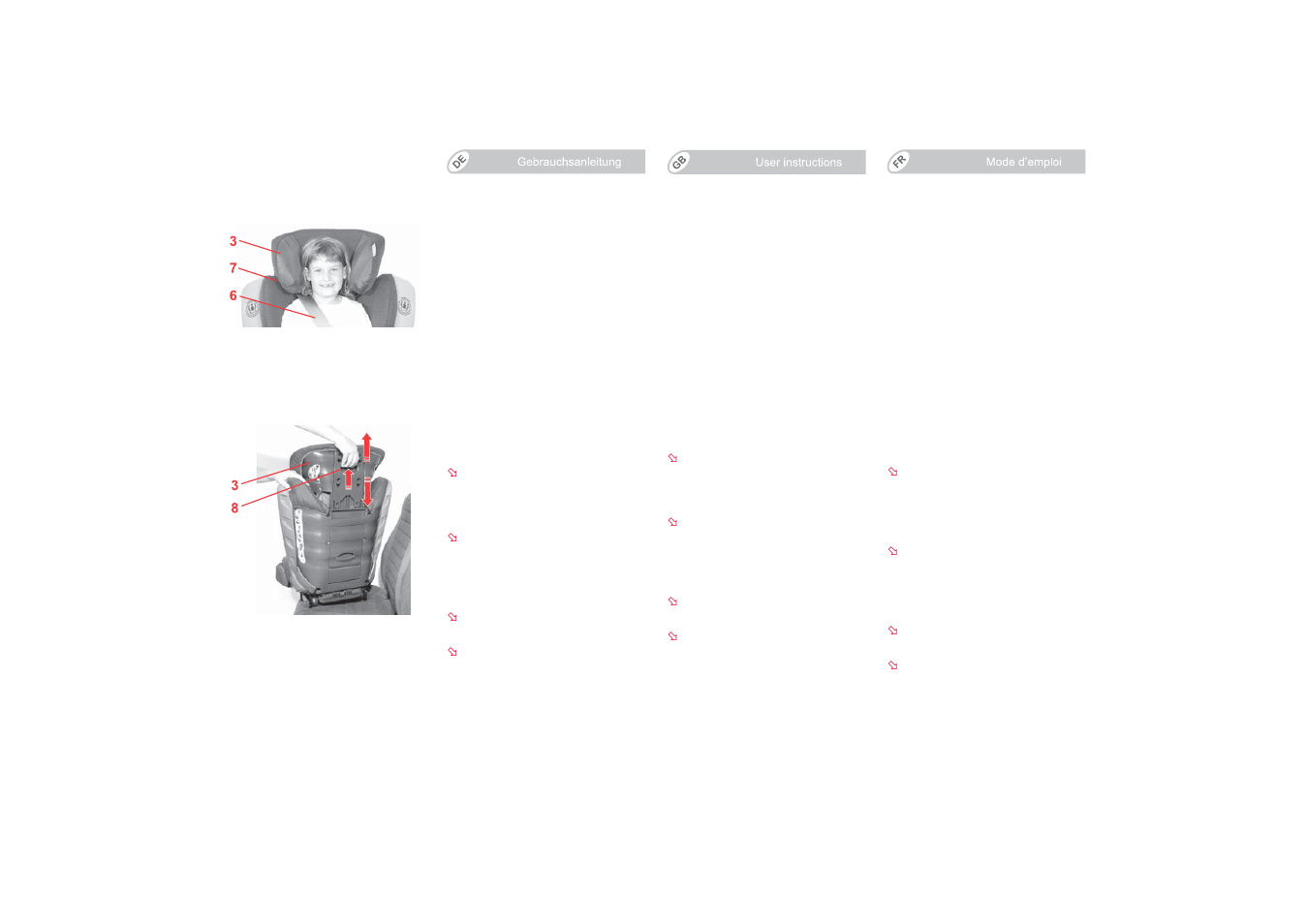 1 höhen-verstellung der kopfstütze, 1 adjusting the height of the headrest, 1 réglage en hauteur de l'appui-tête | Britax KIDFIX SICT User Manual | Page 8 / 83