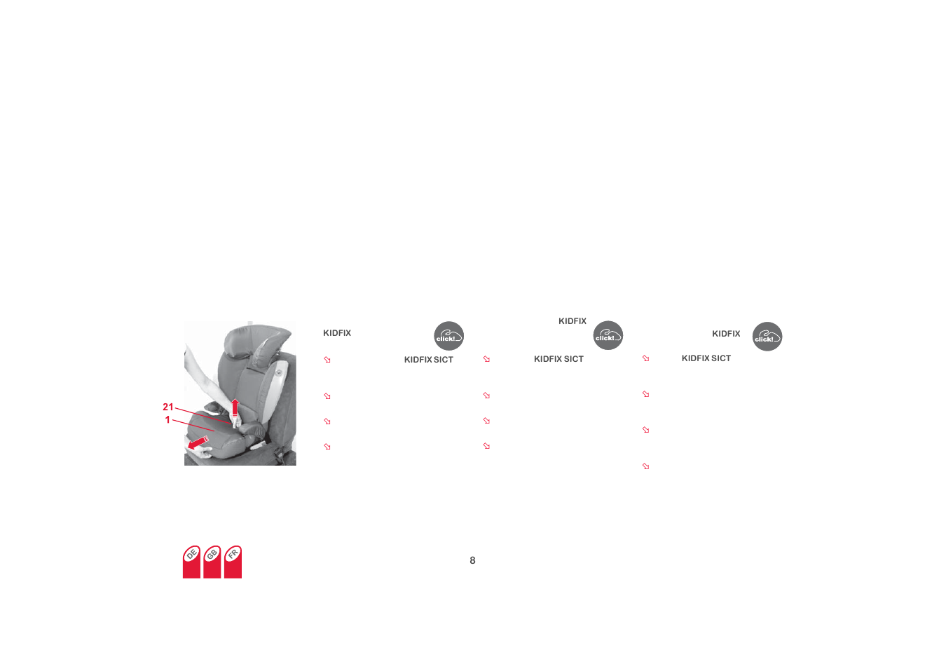 2 ruhestellung der rückenlehne, 2 reclining position of the backrest, 2 position de couchage du dossier | Britax KIDFIX SICT User Manual | Page 9 / 83