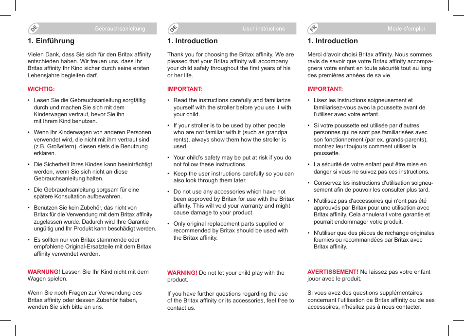 Britax Affinity User Manual | Page 4 / 218