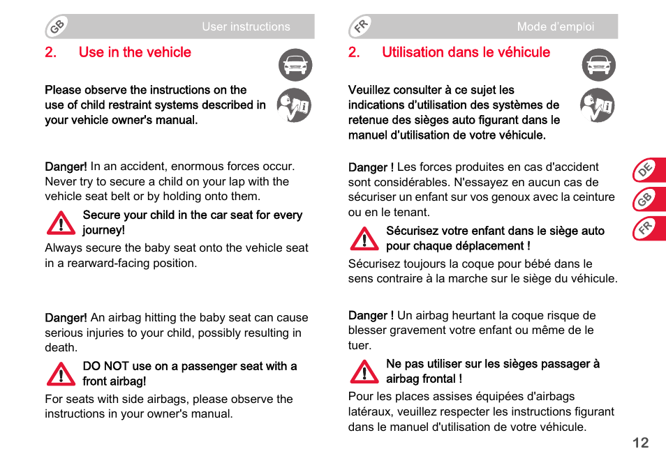 Britax Romer BABY-SAFE plus SHR II User Manual | Page 13 / 272