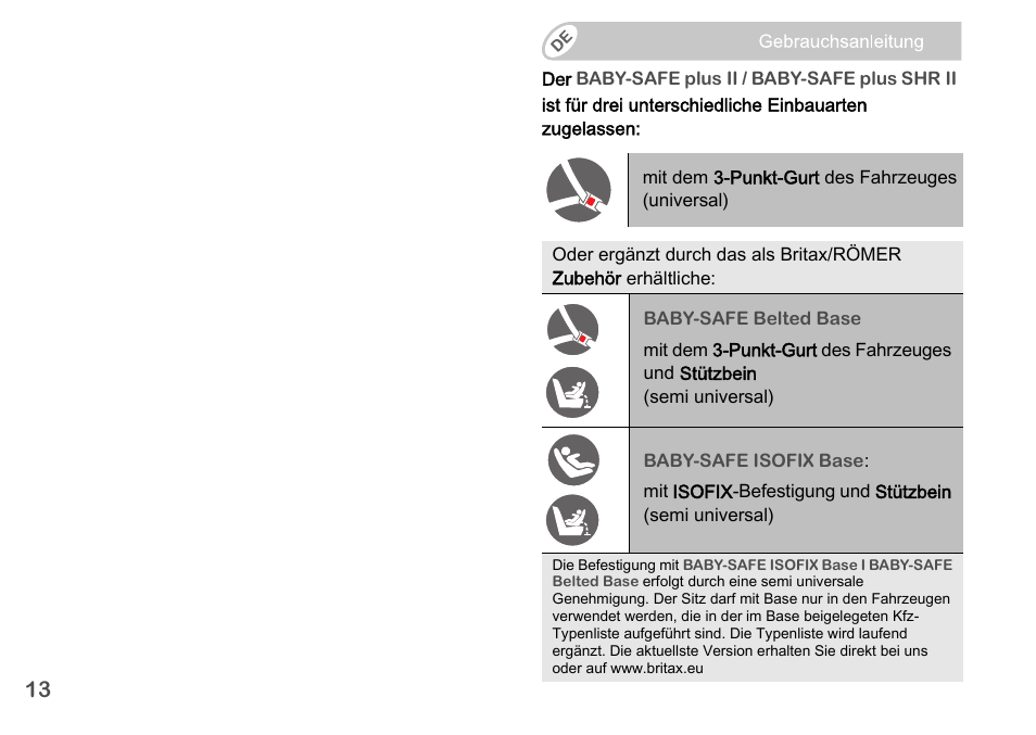 Britax Romer BABY-SAFE plus SHR II User Manual | Page 14 / 272