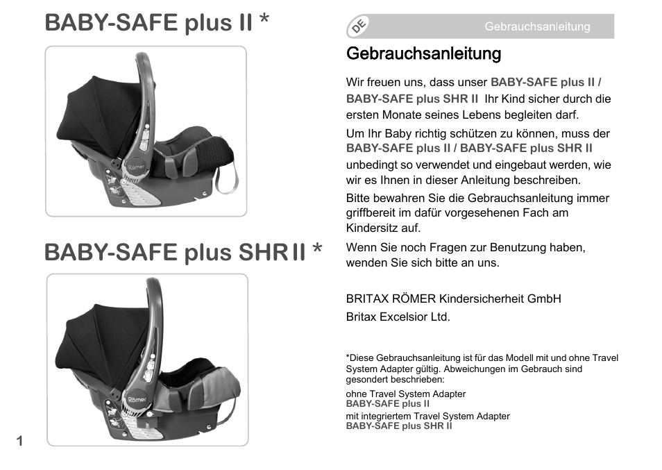 Pruef_1_110902_baby-safeplus_ii+shr_de-gb-fr_wip_3, Baby-safe plus ii * baby-safe plus shr, Gebrauchsanleitung | Britax Romer BABY-SAFE plus SHR II User Manual | Page 2 / 272